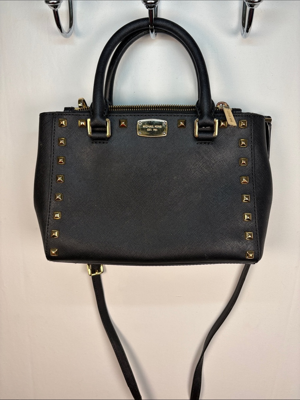 MICHAEL KORS Kellen Studded Double Handle Crossbody Satchel Purse